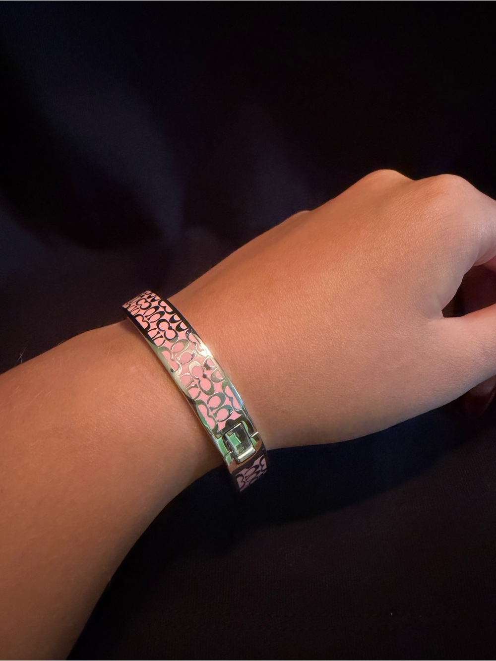 Coach Hinged Bangle Pink and Silver